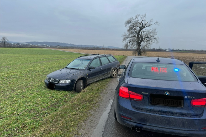 Pijany mieszkaniec powiatu rzeszowskiego wjechał do rowu