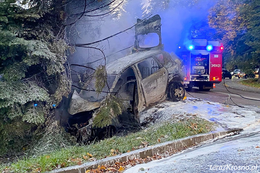 Uderzył w drzewo. Samochód stanął w płomieniach