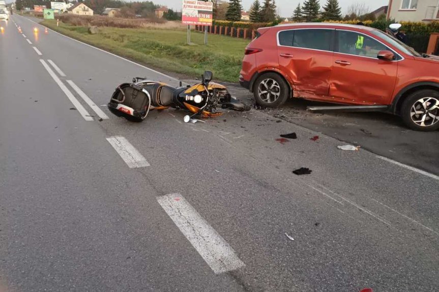 Wypadek w Piątkowcu, poszkodowany motocyklista