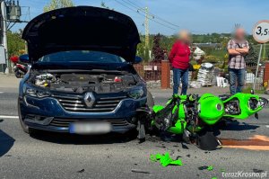 Zderzenie motocykla z osobówką w Miejscu Piastowym